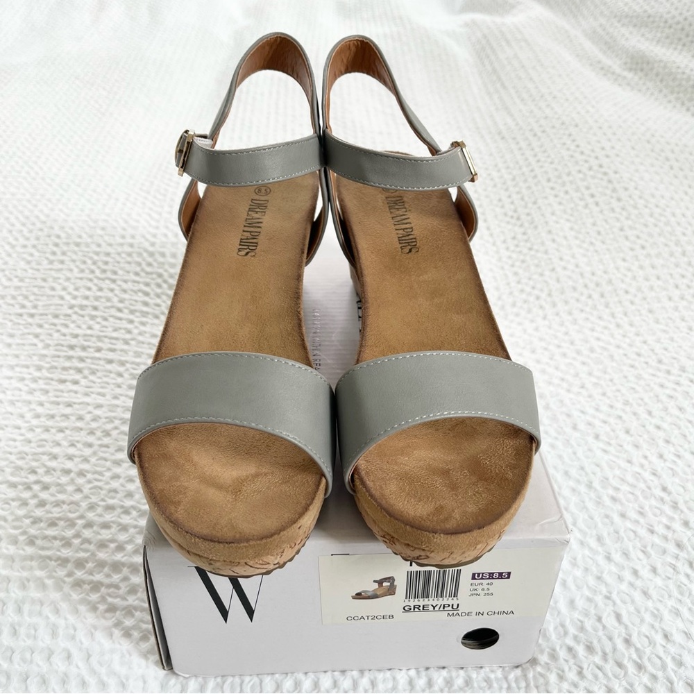 2/$20 DreamPairs Grey Open-Toe Slingback Platform Sandals, Size 8.5